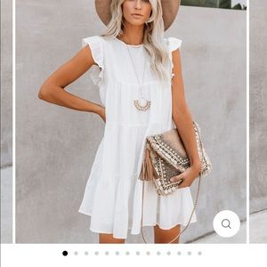 Pocketed, ruffle babydoll tiered white dress. M